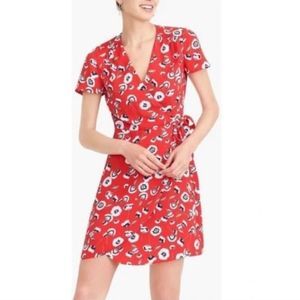 J Crew Red Floral Pansies Wrap Dress Size 4‎